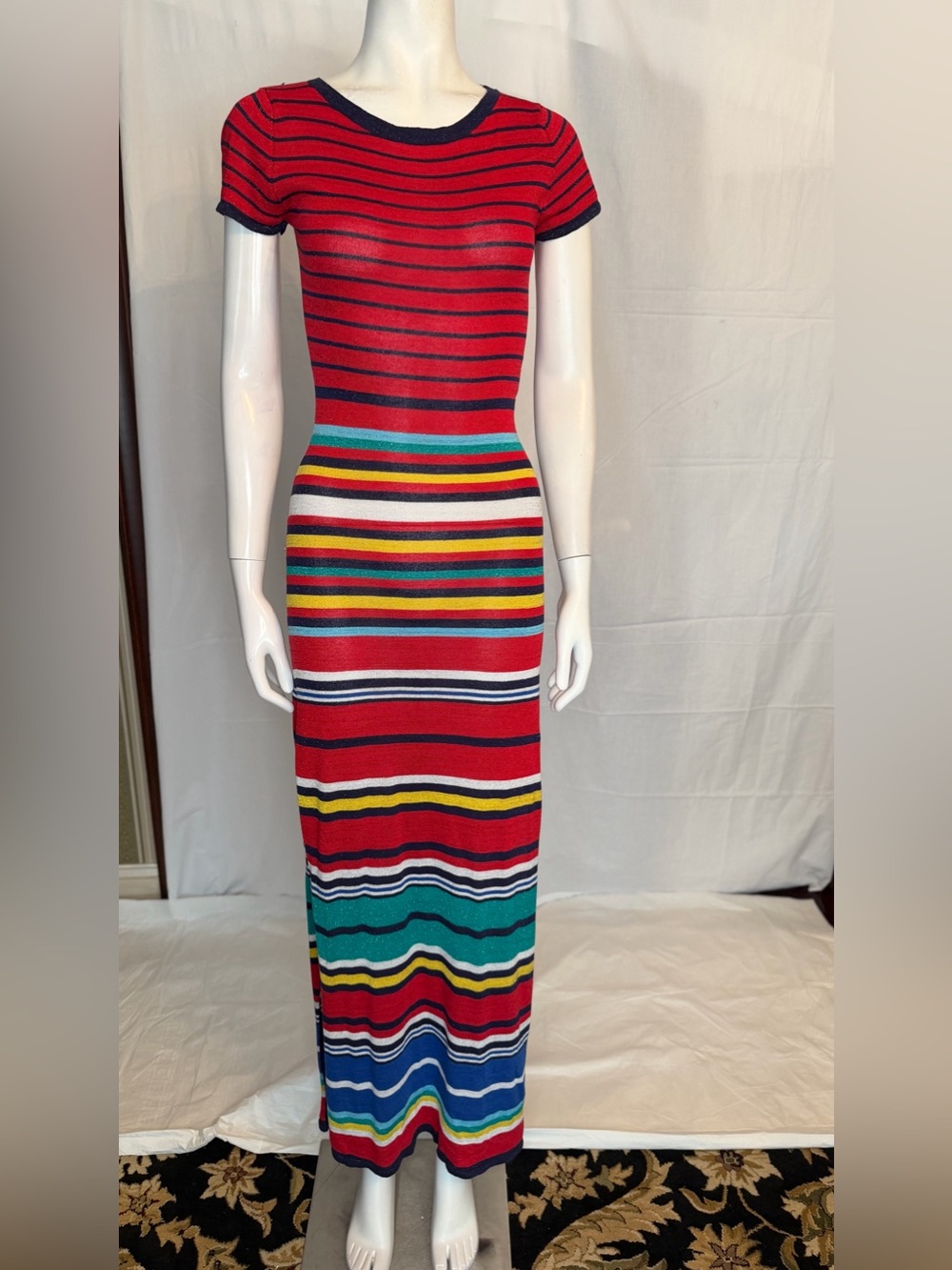 Desigual Red Multicolor Striped Knit Maxi Dress